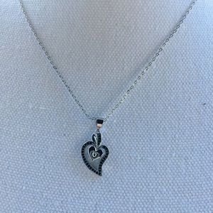 Silver zircon heart pendant 18 in cord necklace